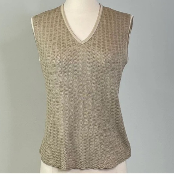 Joseph Aboud Vintage Beige Sleeveles V Neck Silk Rayon Blouse Knit Top Casual 12 - Picture 11 of 13